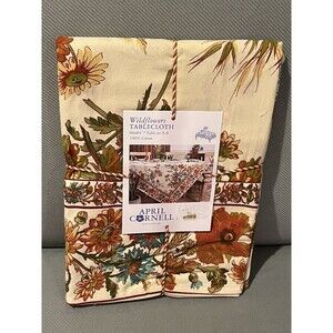 April Cornell WILDFLOWERS Tablecloth Fall Colors Green Rust Blue Cream 60 x 84”
